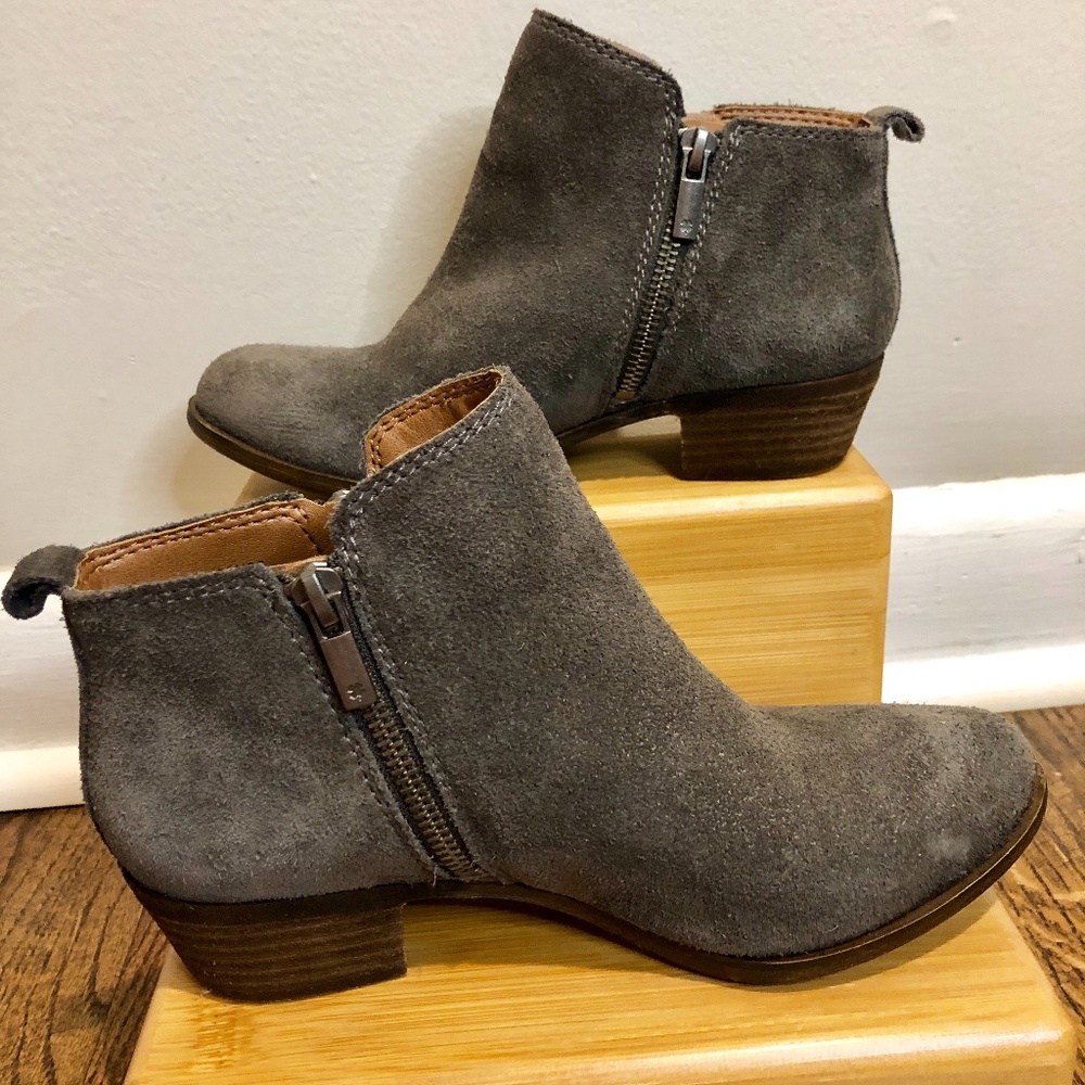 Lucky Brand Gray Suede Basel Ankle Booties Sz 6